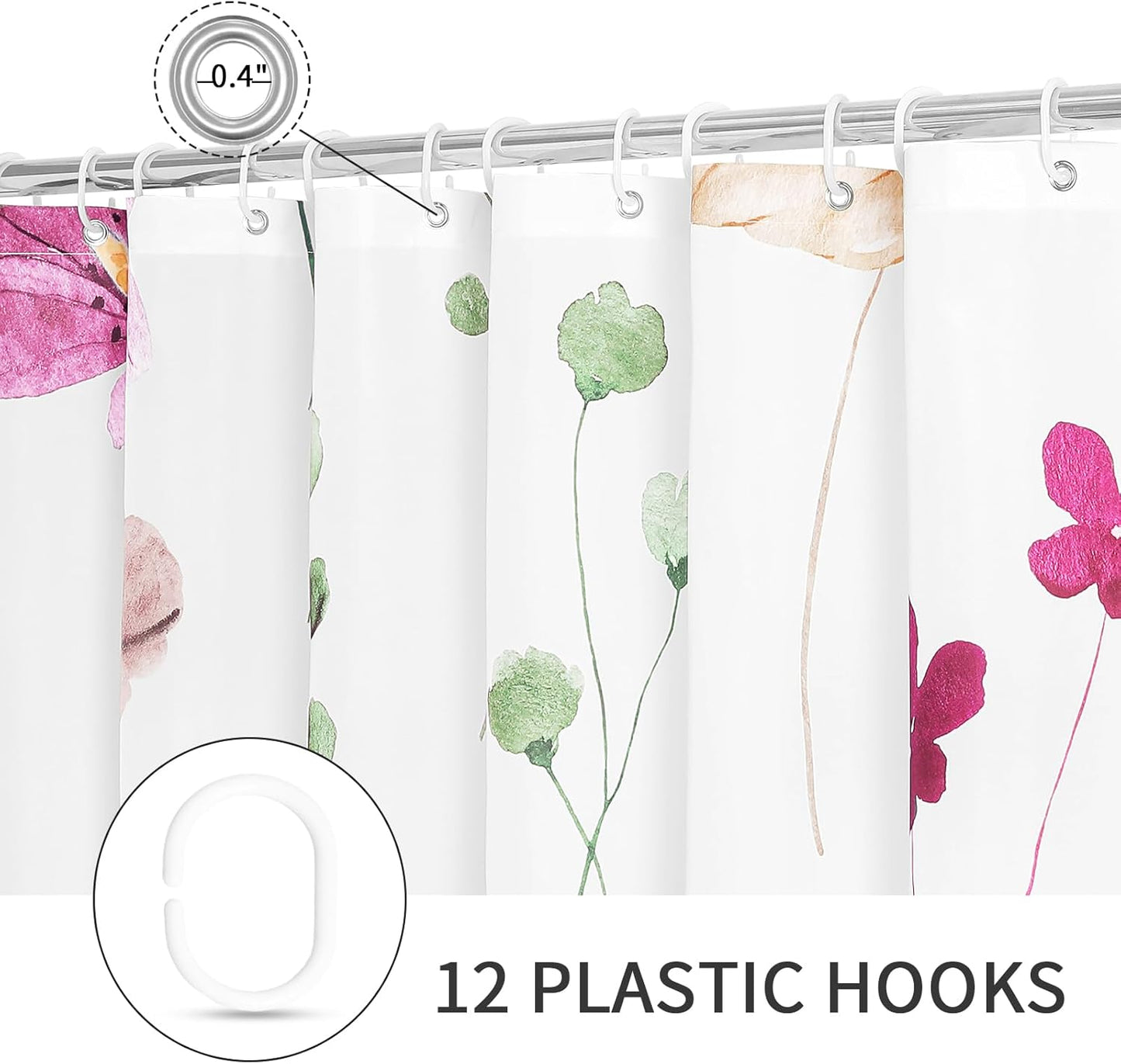 Gibelle Watercolor Floral Shower Curtain, Pink Beige Flower Shower Curtain for Bathroom, Modern Minimalist Waterproof Fabric Shower Curtain Set with Hooks 72x72 Inch