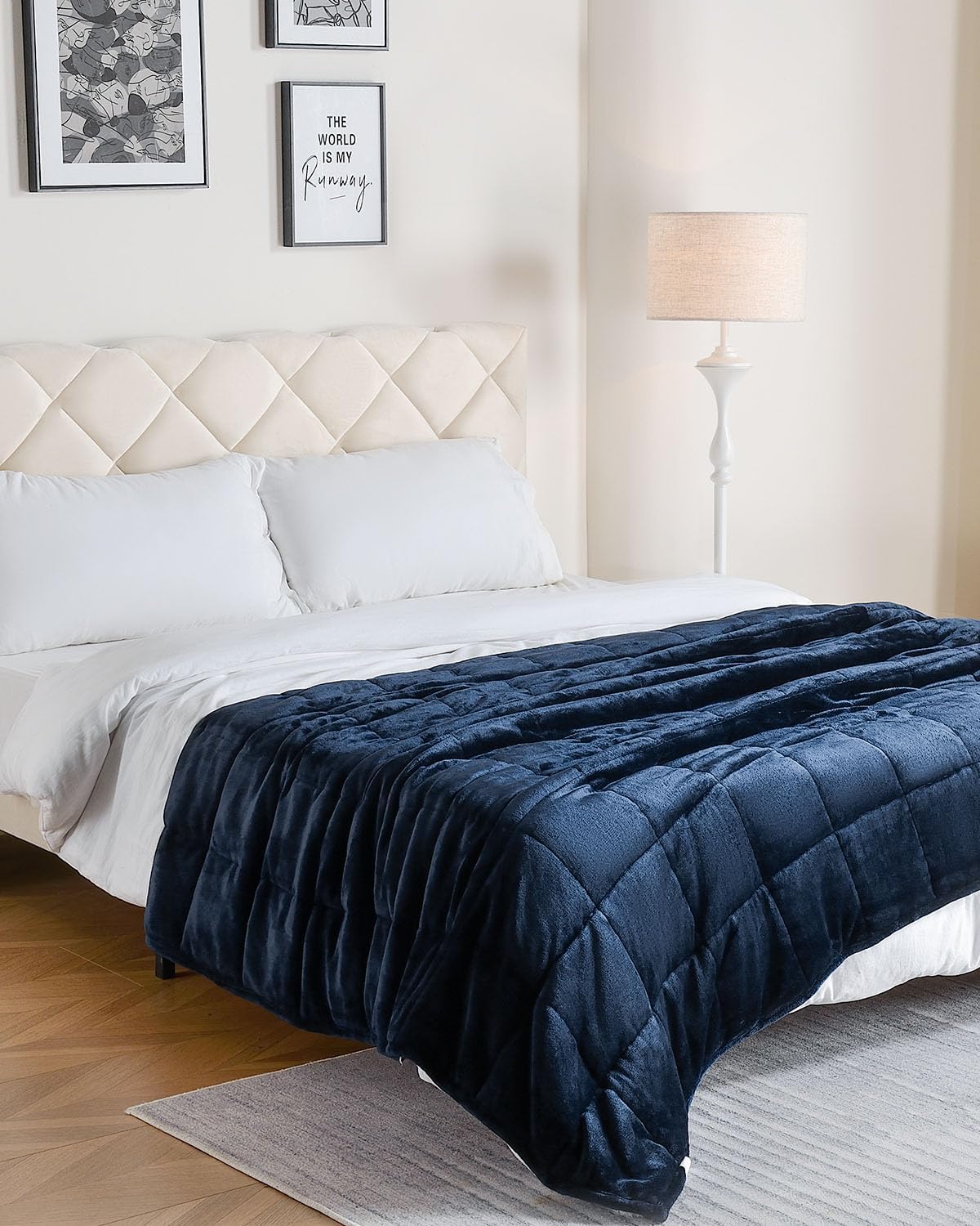 Uttermara Weighted Blanket for Adults, Twin Size 48 x 72 inches 12 lbs Heavy Blanket with Reversible Soft Shiny Velour Fleece and Cozy Warm Sherpa for Couch Bed, Calming and Relaxing, Navy Blue
