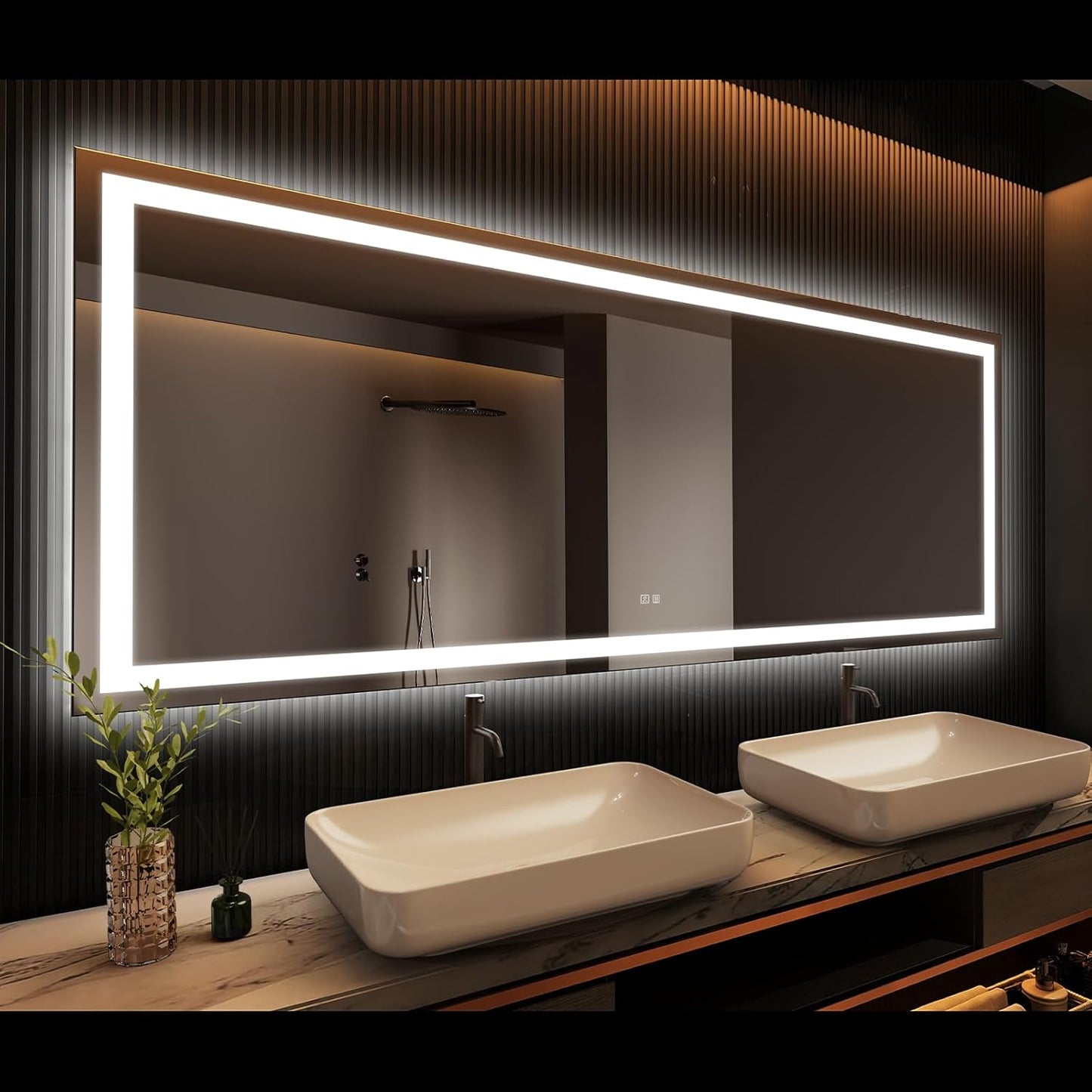 APRILSOUL 72x36 Inch LED Bathroom Mirror with Front and Backlit, Makeup Mirror with 3 Color Lights, Memory Function, Anti-Fog and Dimmable Light (Horizontal)