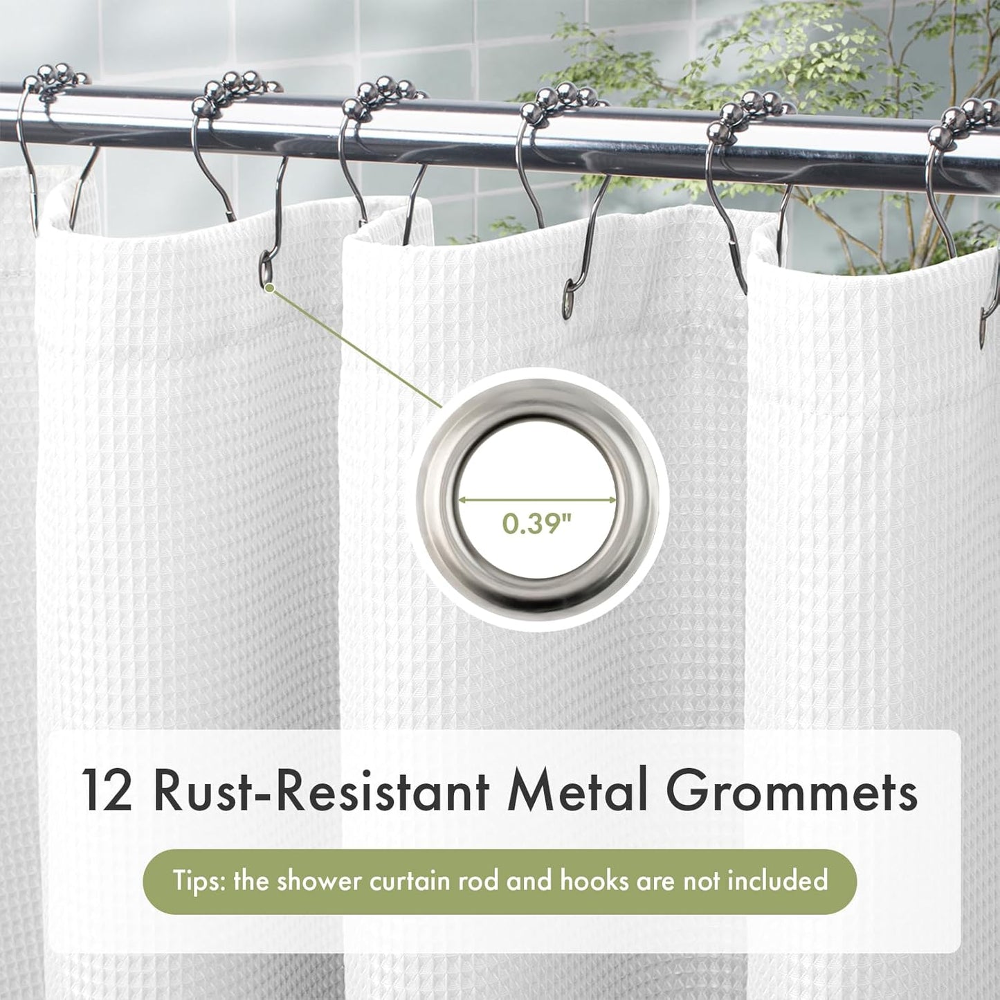 AmazerBath White Shower Curtain 72x74 Inches, Waffle Shower Curtains for Bathroom, Cloth Shower Curtain Fabric Heavy Duty 240GSM, Thick Bathroom Shower Curtains Hotel Quality, Premium Polyester