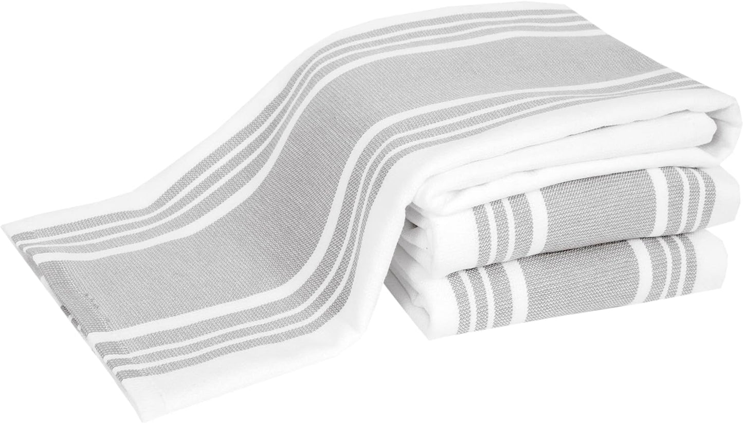 All-Clad Dual-Purpose Kitchen Towels: Highly Absorbent - 100% Cotton, 17"x30" Dish Towels for Cleaning & Drying Dishes & Glassware, 3-Pack, Titanium