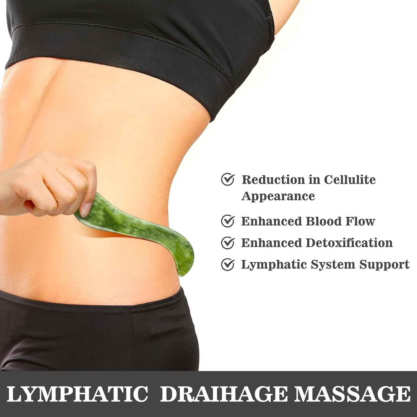 3 in 1 Jade Stone Gua Sha Massage Tool, Large Guasha Muscle Scraper Tools Set with Handle Muscle Scraping Massage Tools Anti Cellulite Spa Acupuncture Tools for Back Neck Leg Lymphatic Drainage