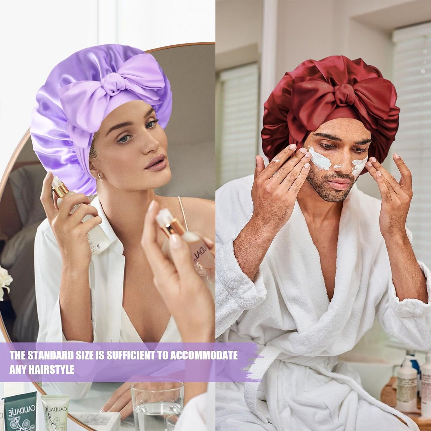 Silk Bonnet for Sleeping Women, Adjustable Soft Satin Lined Bonnet with Tie Band, Double Layer Sleep Night Cap