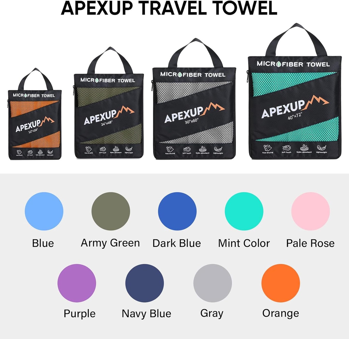 APEXUP Microfiber Travel Towel, Ultra Absorbent Quick Dry Towels, Lightweight Gym Sports Camping Towel for Workout, Yoga, Beach, Shower, Swimming (72"×40", Orange)