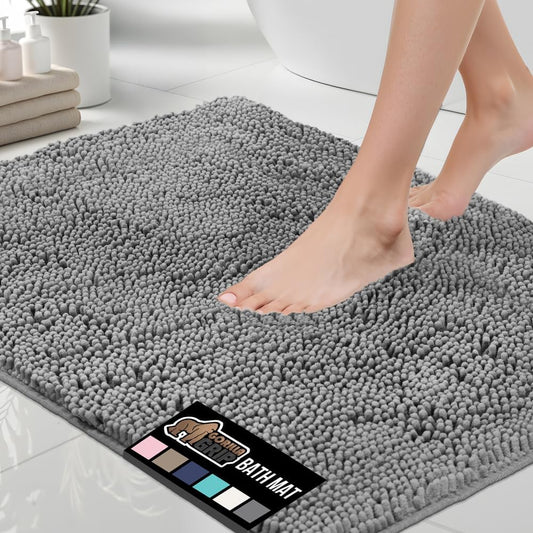 GORILLA GRIP Bath Rug Mat 60x24, Thick Soft Absorbent Chenille, Quick Dry Microfiber Mats, Rubber Backing Washable Shower Floor Rugs, Bathmat Runner, US Designed Bathroom Home Decor Accessories Grey