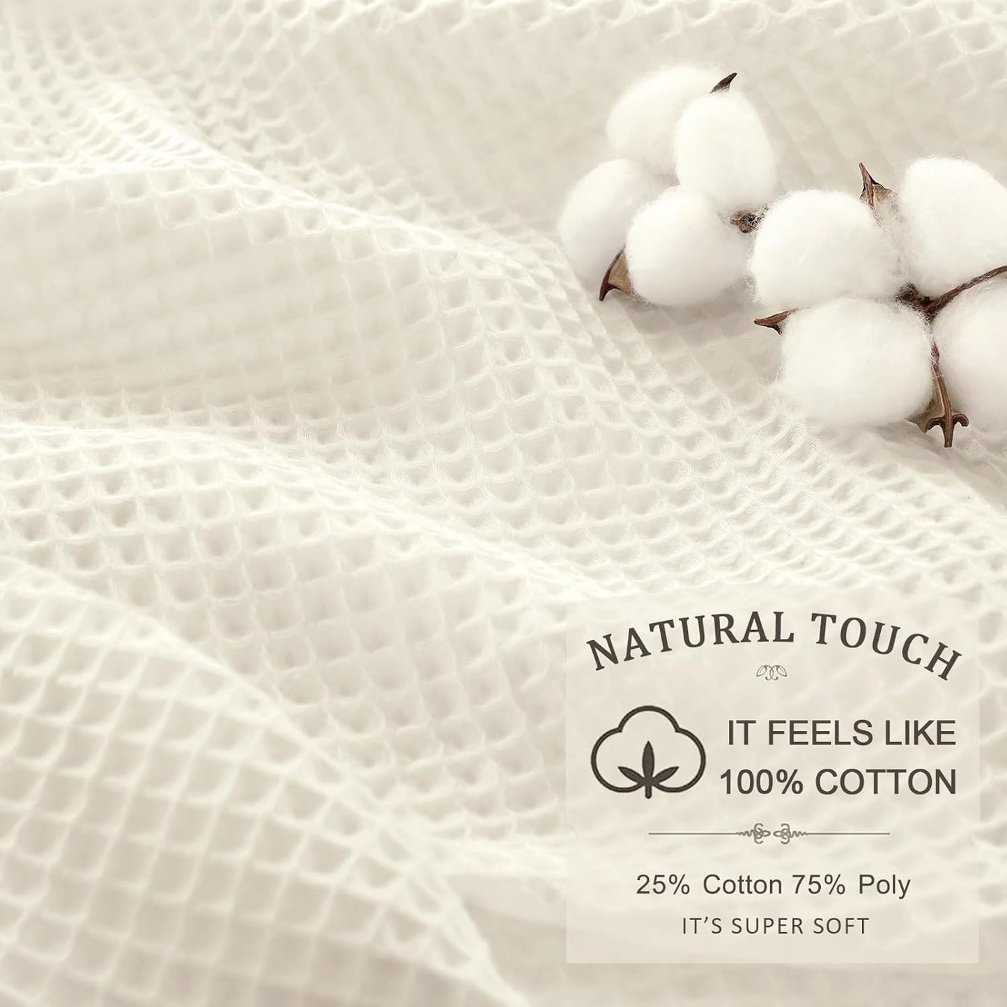 Waffle Weave Shower Curtain - Ivory Cotton Fabric Texture Heavyweight Shower Curtain for Bathroom,Washable,72Wx75L