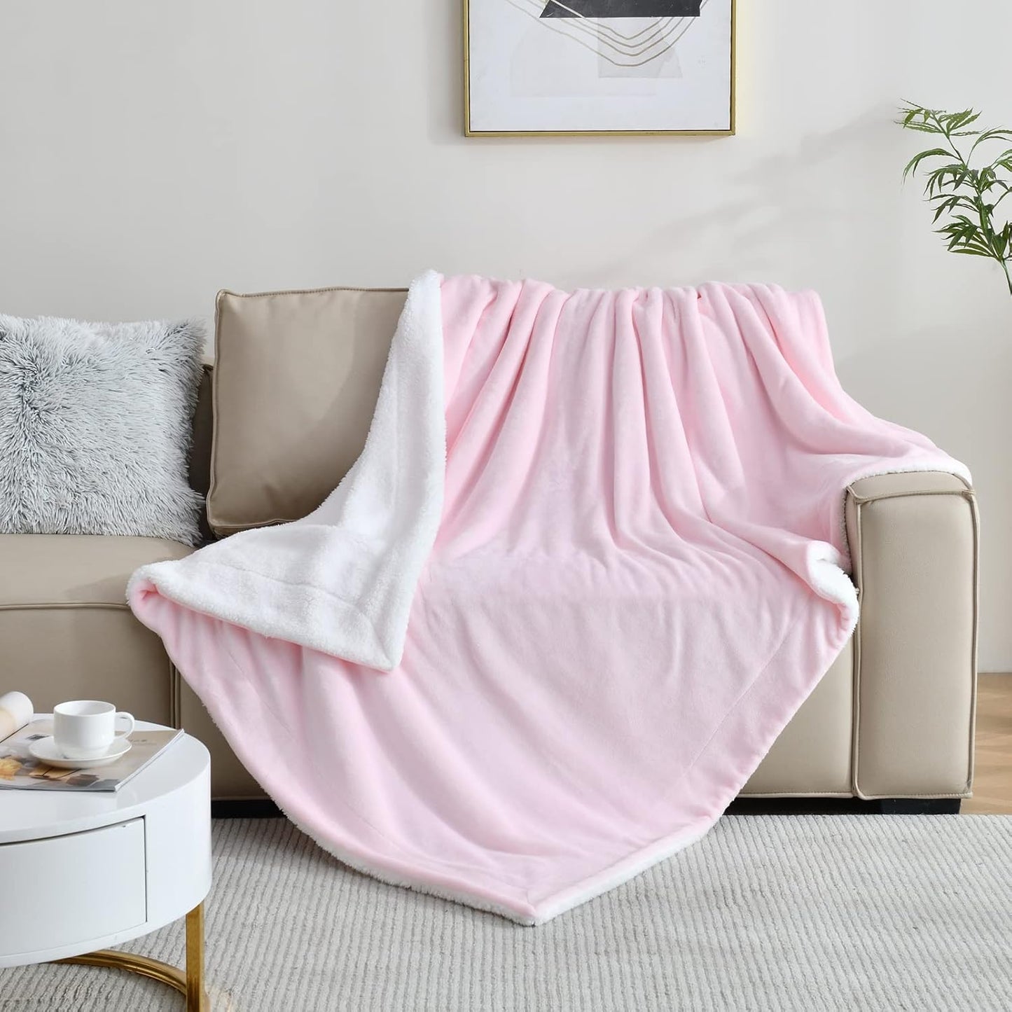 SOCHOW Sherpa Fleece Throw Blanket, Double-Sided Super Soft Luxurious Plush Blanket Twin Size, Light Pink, 60x80 inches
