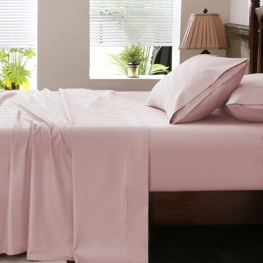 Extra Deep Pocket Queen Sheets 18-24 Inch 1000 Thread Count 100% Egyptian Cotton Sateen Weave Soft Breathable 4 Pieces（Queen,Light Pink）