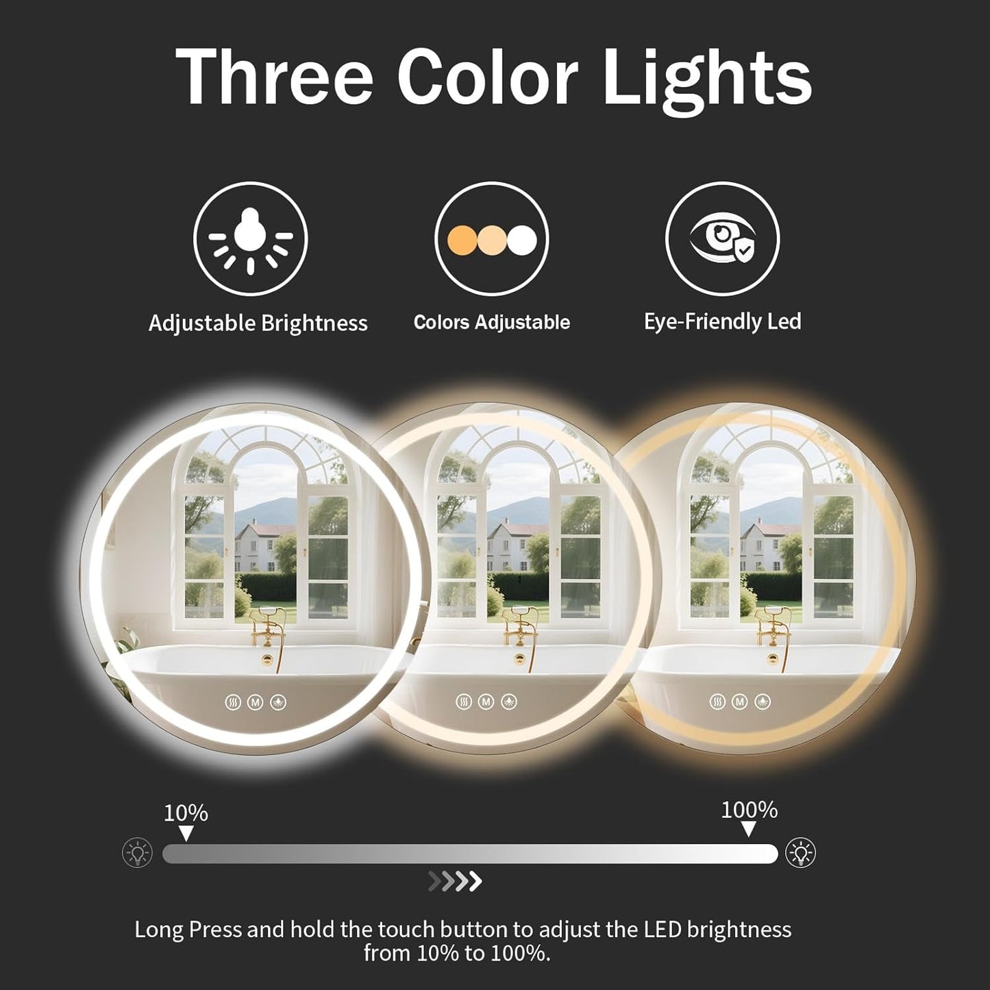 LED Bathroom Mirror 20 Inch Round Bathroom Mirror with Lights, Circle LED Mirror, Wall Mounted Lighted Bathroom with 3 Colors Brightness, Anti-Fog, Dimmable, Shatter-Proof