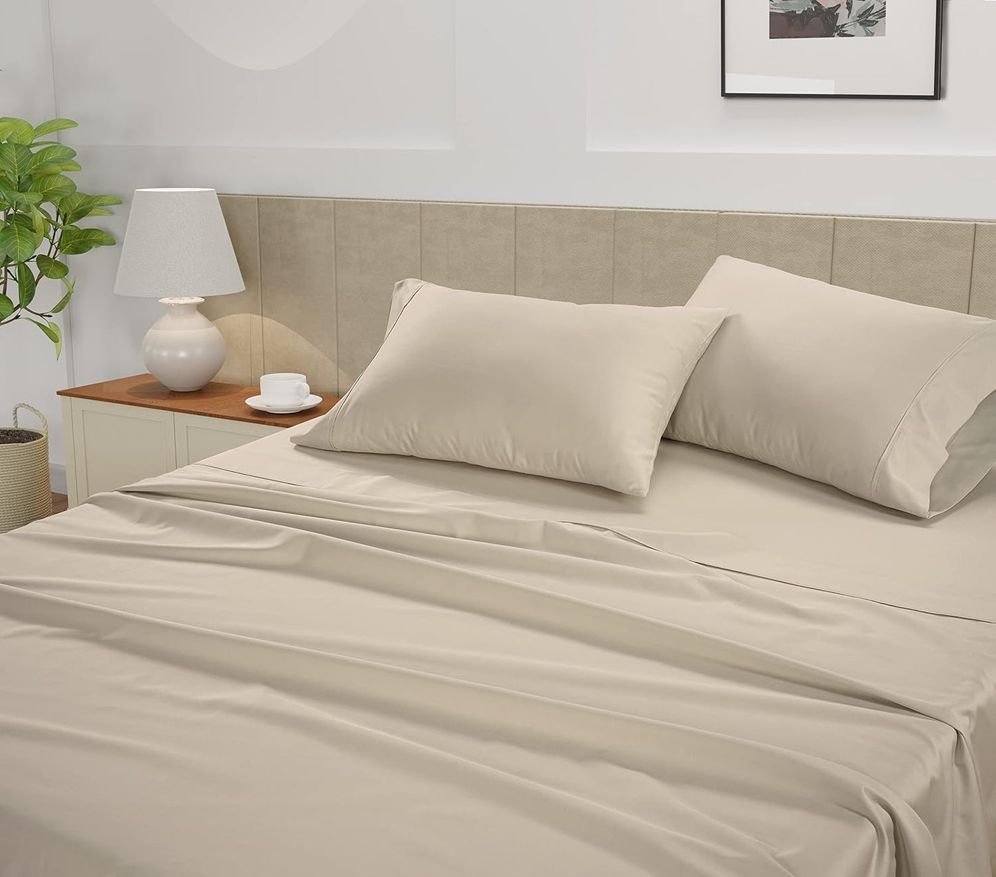 LANE LINEN Split King Bed Sheets for Adjustable Bed – 450 Thread Count 100% Cotton Sheets, Soft & Fade-Resistant Sateen Weave, 15” Deep Pocket Fully Elasticized Fitted Sheet, Premium Bedding, Ivory
