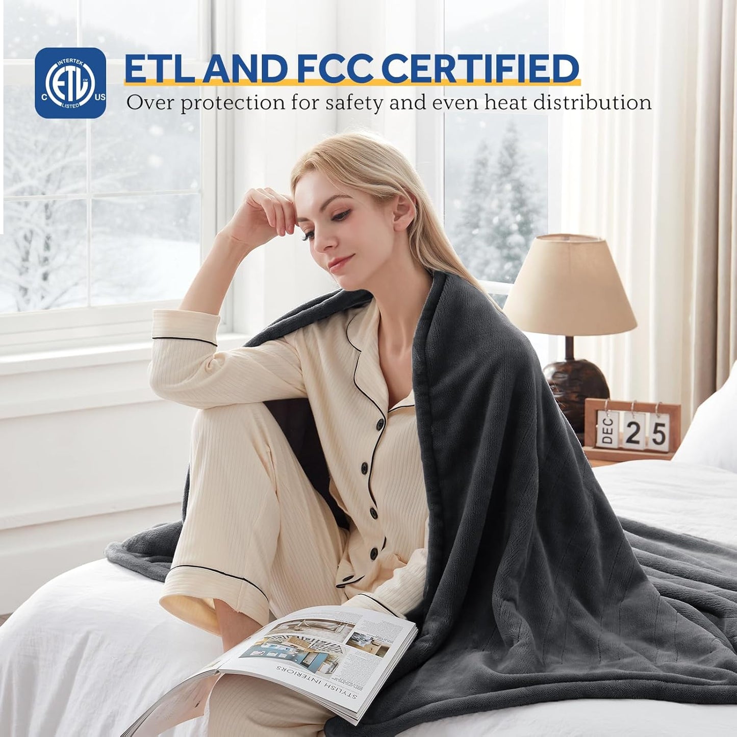 Sealy Electric Blanket Twin Size 62"x84", Soft Double Flannel Heated Blanket with 10 Heat Levels & 1-12 Hours Auto Shut Off, Machine Washable, Even Heat Distribution, Charcoal