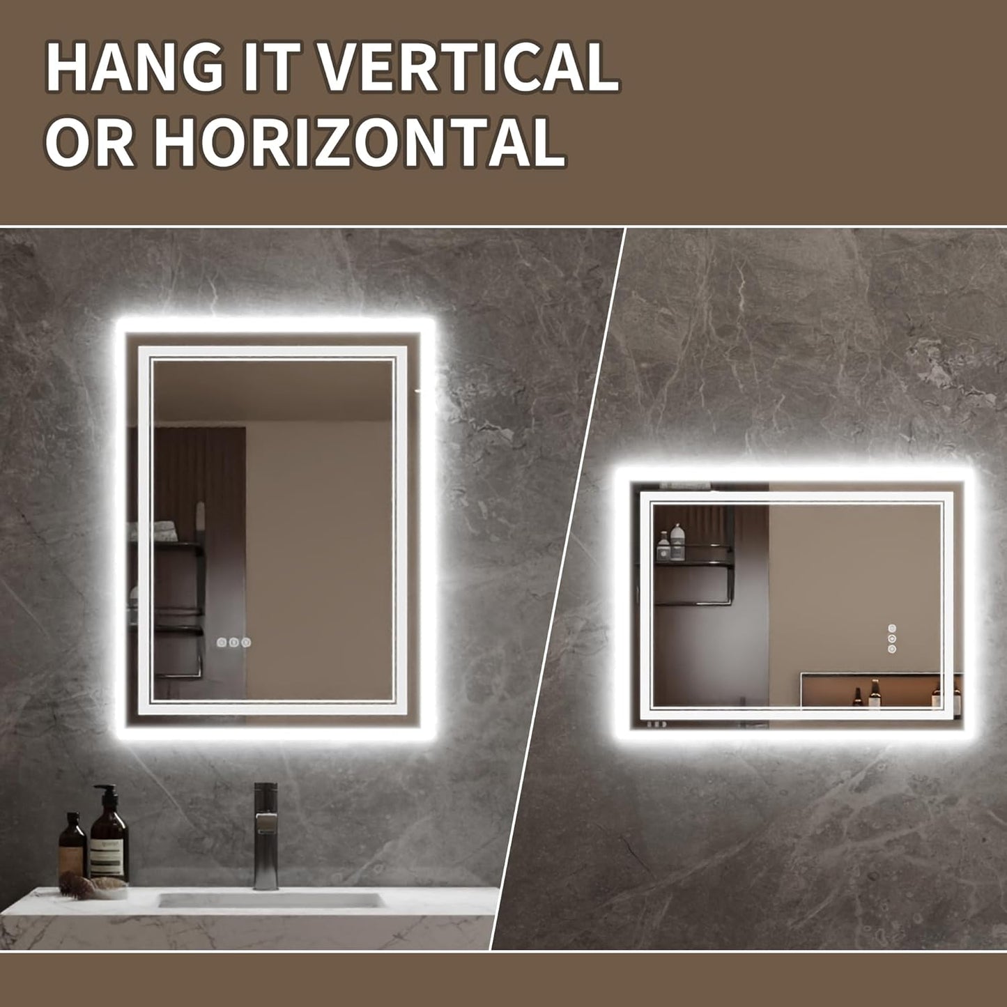 Bathroom Mirror with Lights 24"X32" with Front Light and Backlit, Tempered Glass, Wall Mount Horizontal/Vertical, Stepless Dimmable, 3 Colors, Anti Fog, Bathroom Memory LED Mirror