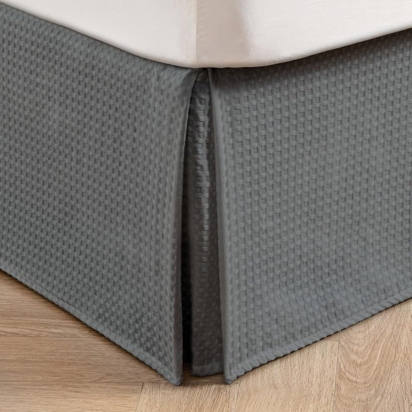 MIYE Pleated Waffle Weave Bed Skirt, Tailored Dust Ruffle 18 Inch Drop Easy Fit, Machine Washable (Dark Grey, TwinXL - 18" Drop)