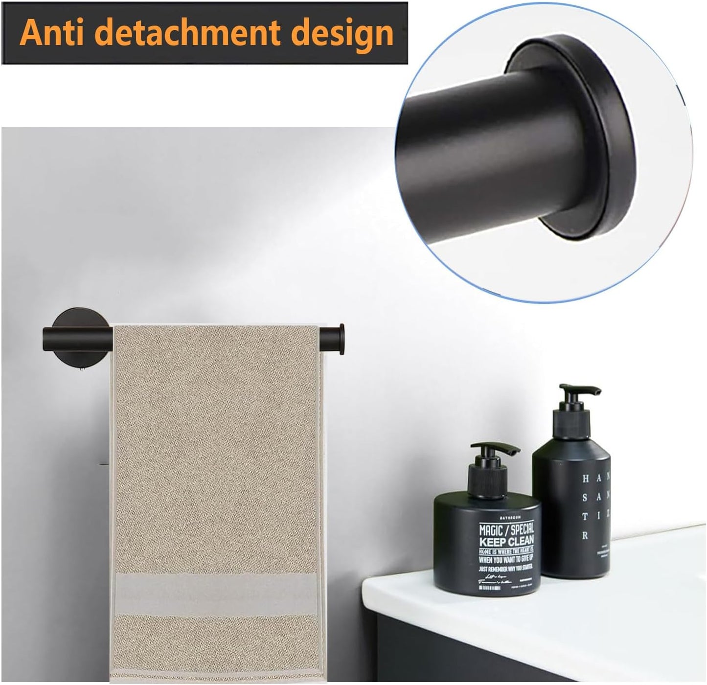 2-Piece Hand Towel Holder - 9" Modern Design Towel Ring, Thicken SUS 304 Stainless Steel Towel Holder for Bathroom Wall, Contemporary Hand Towel Rack - Matte Black