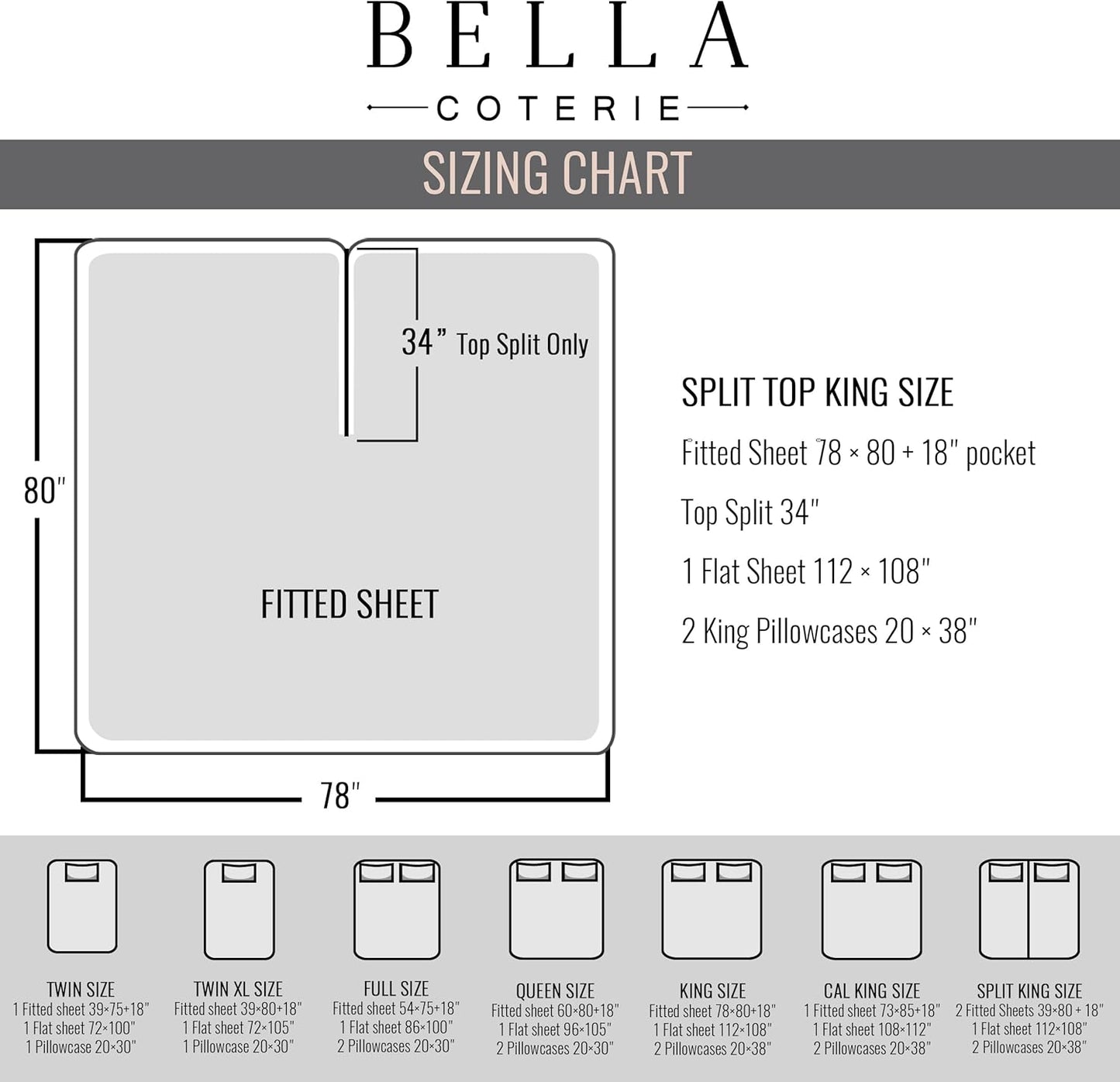 Bella Coterie Luxury Bamboo Viscose 34” Split Top King Size Sheet Set | 1 Fitted Sheet for Sleep Number & Adjustable Beds | 100% Organically Grown | Cooling & Soft | 18” Deep Pocket [Dusty Rose]