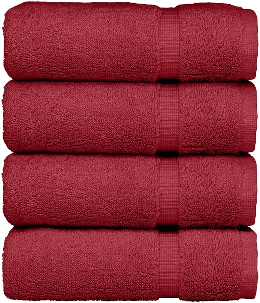 Luxury Hotel & Spa Ultra Soft Hand Towels 100% Turkish Cotton - Cranberry - Set of 4
