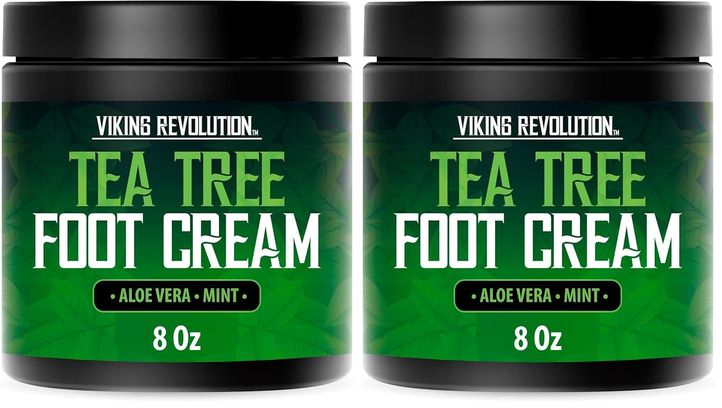 Viking Revolution Tea Tree Foot Cream for Dry Cracked Heels - Foot Balm For Cracked Feet - Dry Feet Repairing Cream with Aloe Vera and Mint (8oz) (Pack of 2)