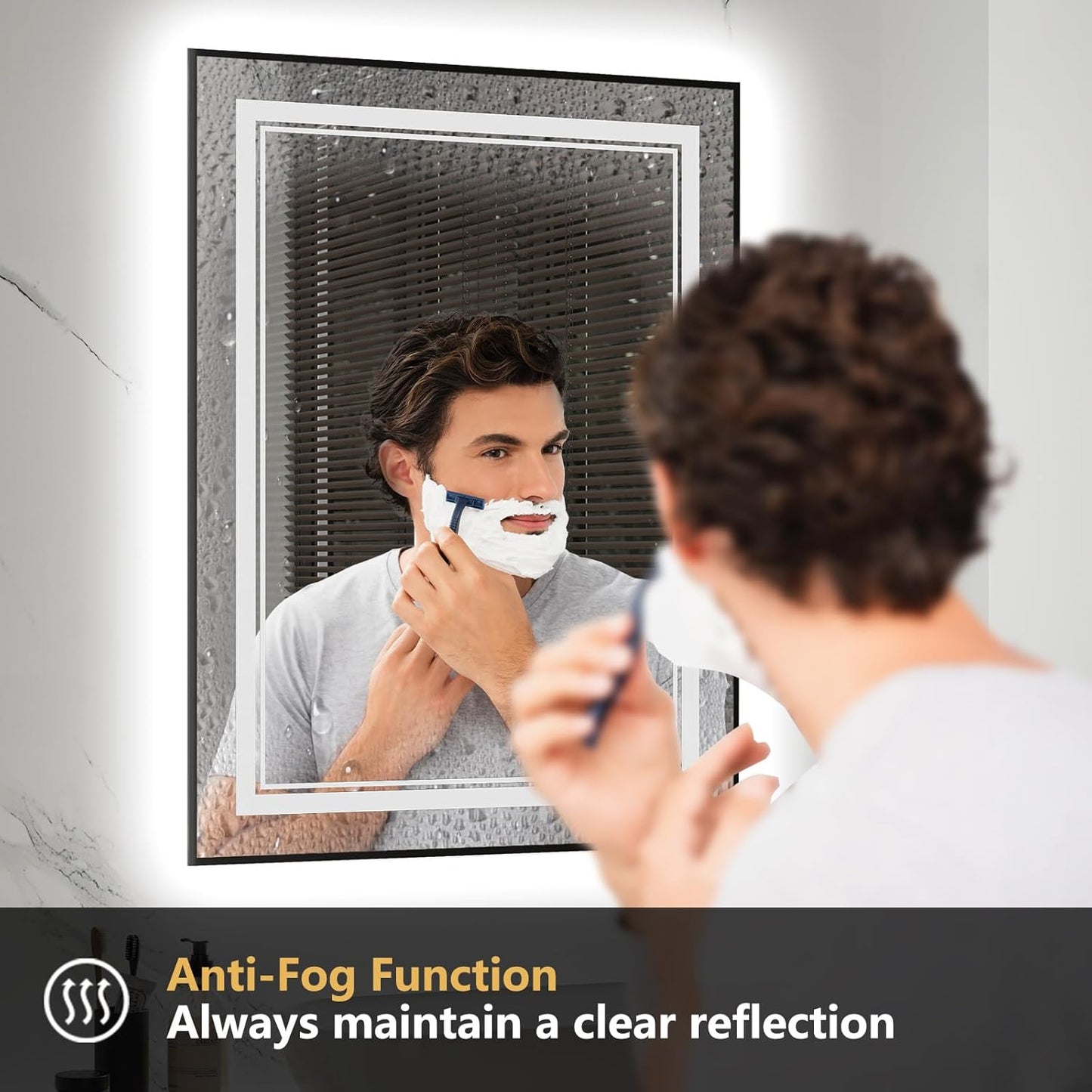 LED Bathroom Mirror with Front and Backlit 24"x36", Black LED Mirror for Bathroom,Dual LED Strips, Fogless, Dimmable, 3 Color Changing, Shatterproof, Horizontal/Vertical