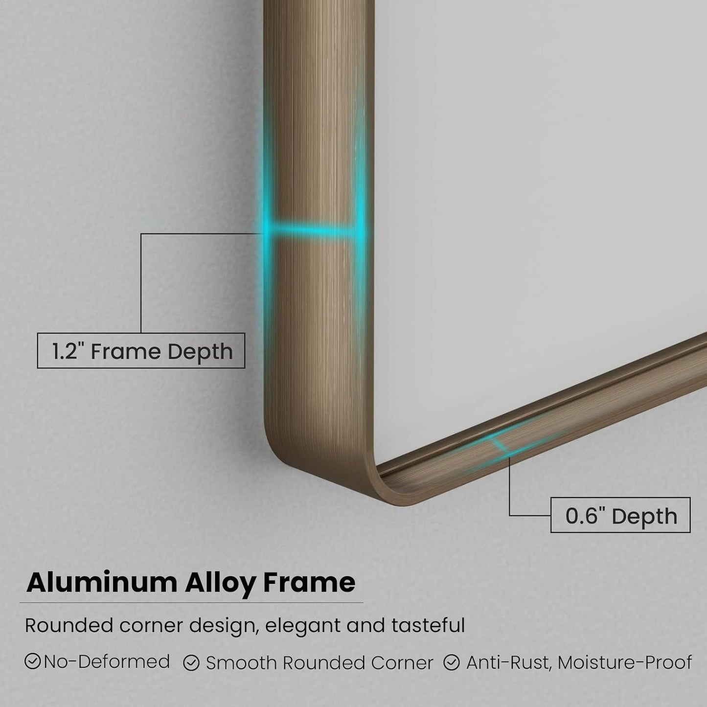 Bronze Bathroom Mirror 36x36 Inch, Brushed Bronze Metal Frame Mirror for Wall, Rounded Rectangle Bathroom Vanity Mirror with Tempered Glass, Anti-Rust, Horizontal/Vertical