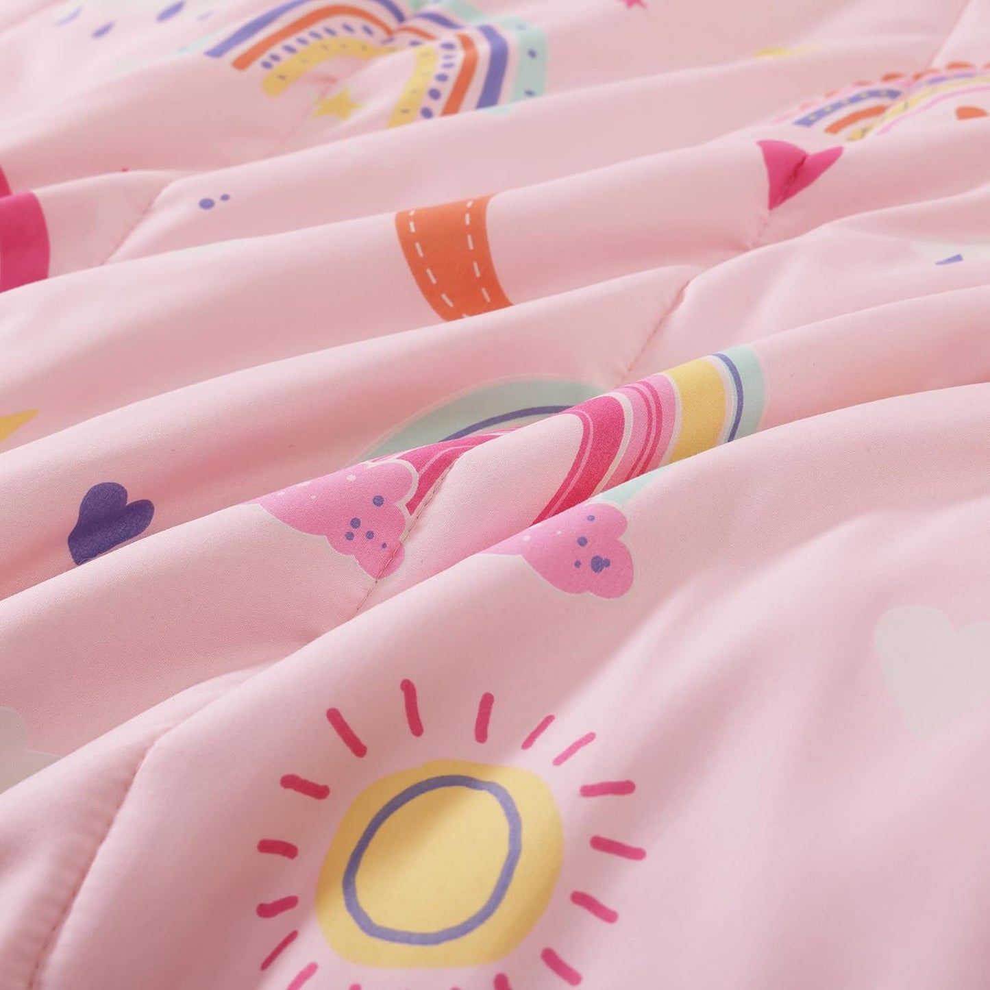 Full Size Comforter Set for Girls-4 Pieces Pink Rainbow Glow in The Dark Full Bedding Sets for Kids, 1 Comforter, 2 Shams and 1 Decor Pillow