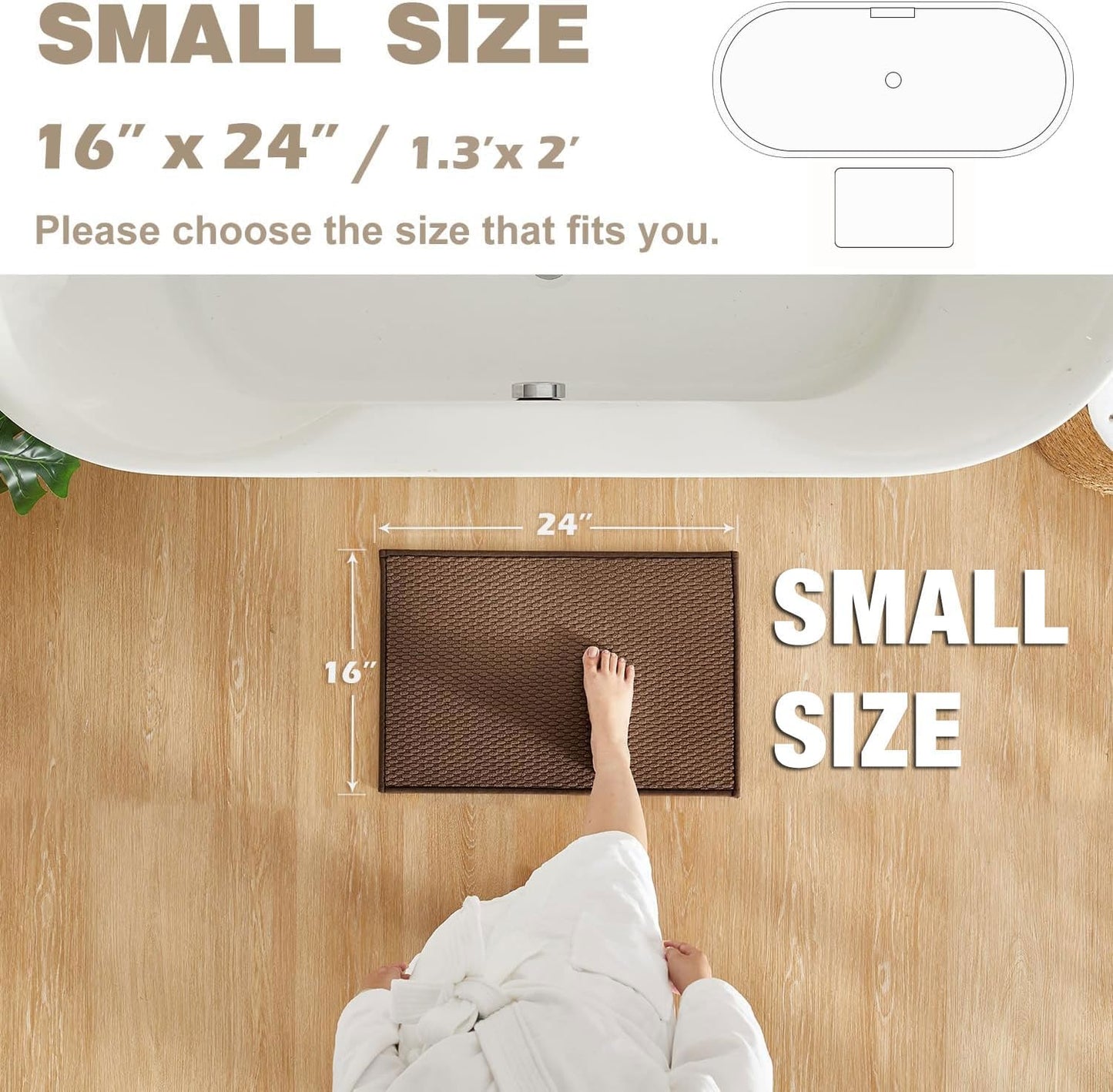 Bathroom Rugs Non Slip Washable, Super Absorbent Thin Bath Mat Small Quick Dry Low Pile Bathroom Rug, Brown 16" x 24" / 1'4" x 2'