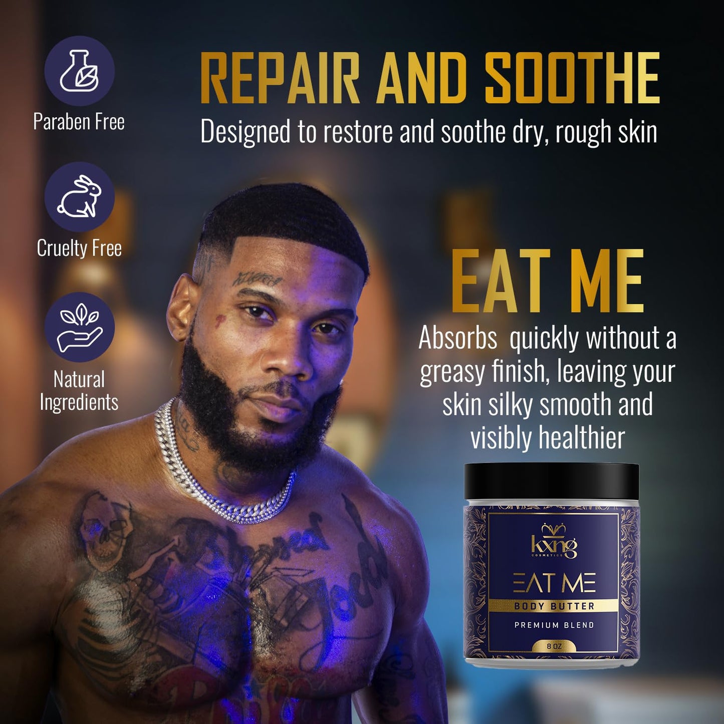 KXNG Whipped Moisturizing Body Butter, Shea Butter Enriched Cream for Dry Skin, Lightweight Hydration for Men & Women, Cruelty-Free