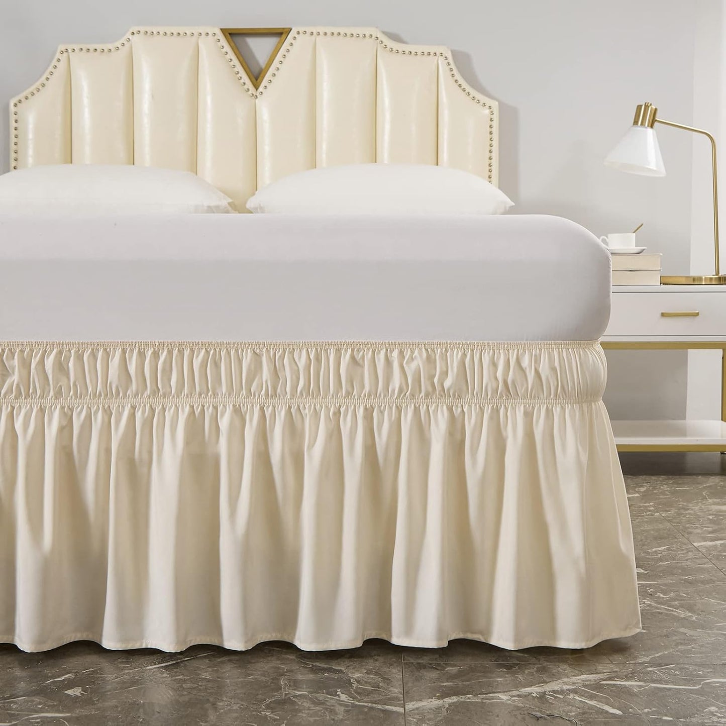 MEILA Wrap Around Bed Skirt Three Fabric Sides Elastic Dust Ruffled 24 Inch Tailored Drop,Easy to Install Fade Resistant-Beige, Queen/King