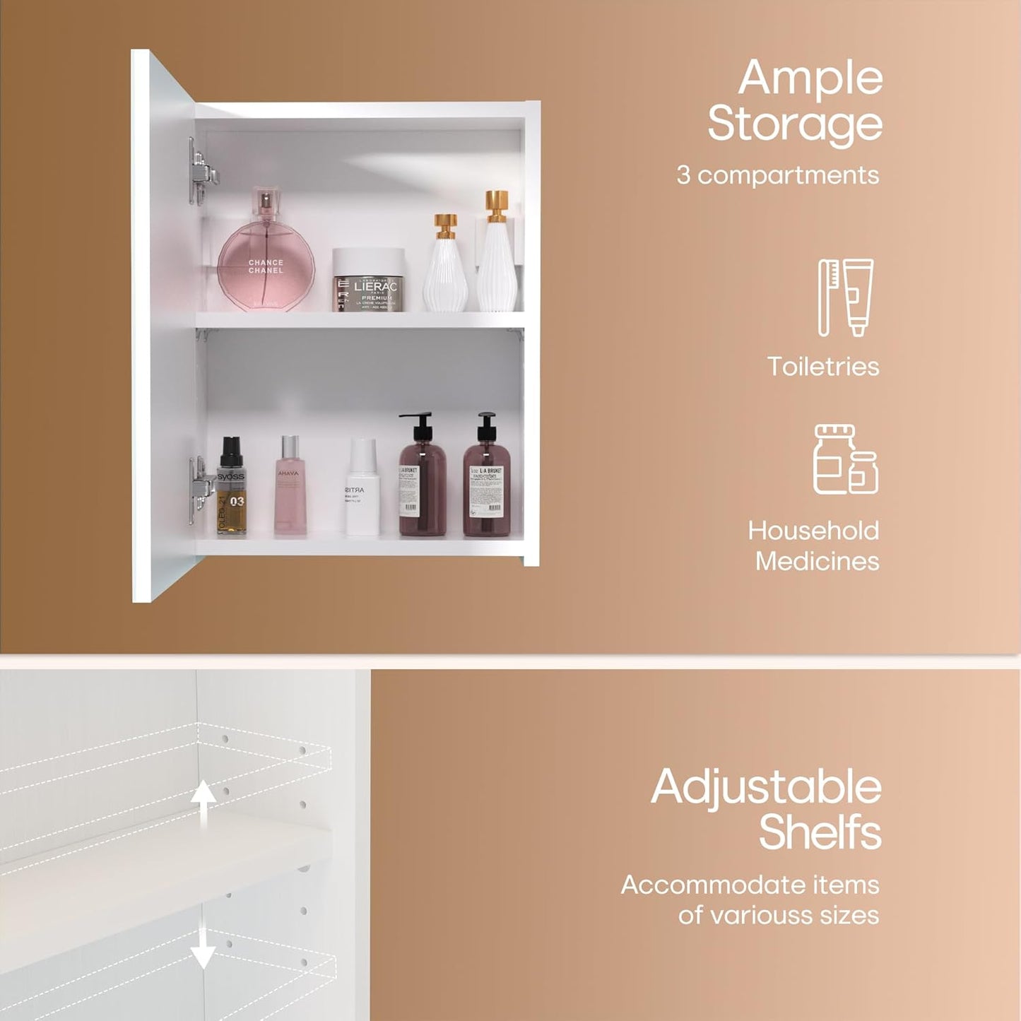 18x14 inch Bathroom Wall Cabinet, Saver Storage Cabinet, Medicine Cabinet with 1 Door and Adjustable Shelves, White（Assembly Required）