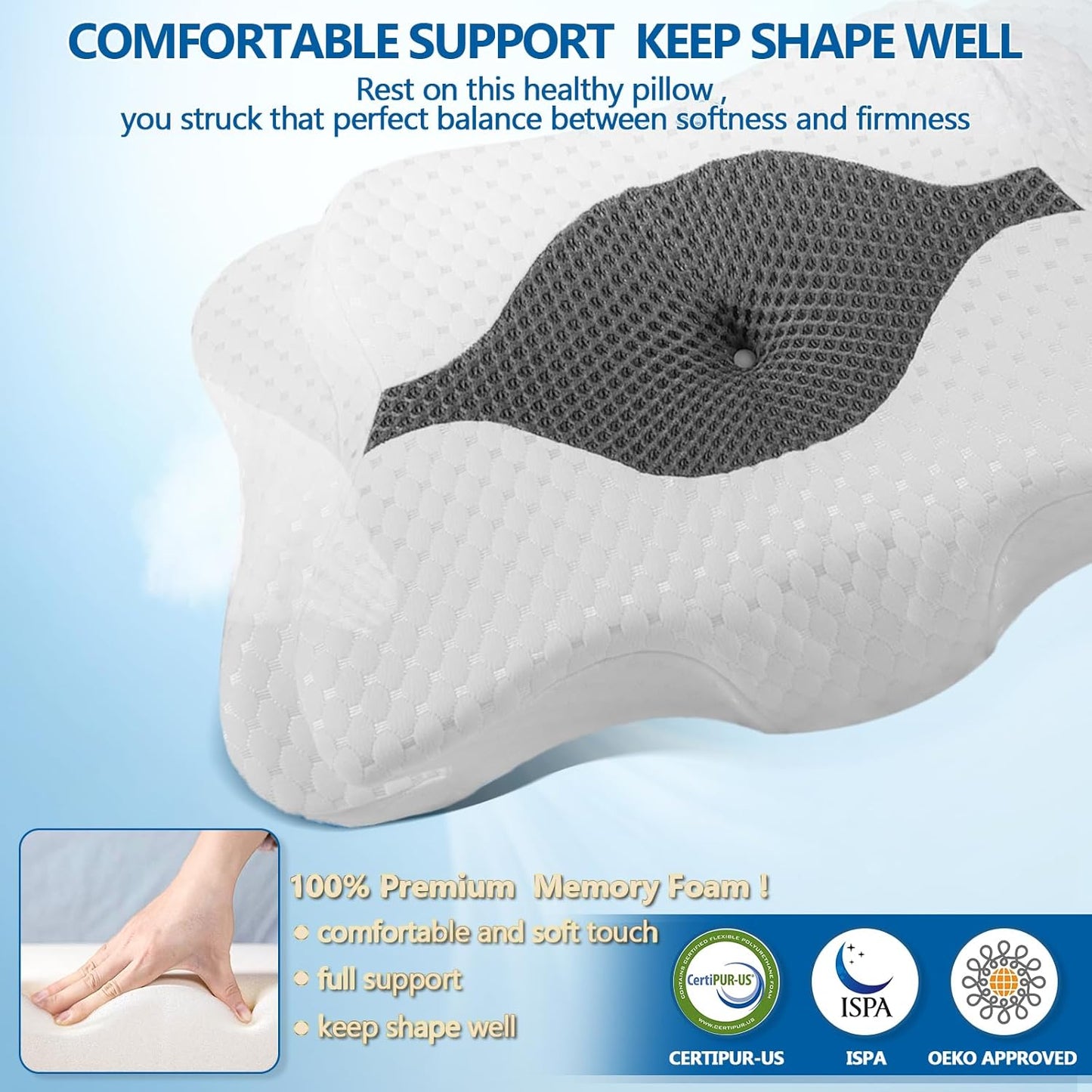 Memory Foam Pillow, Cervical Pillow for Neck and Shoulder Pain Relief, Ergonomic Contour Bed Pillow, Soft for Side Sleep Stomach Sleeping and Back Sleeper
