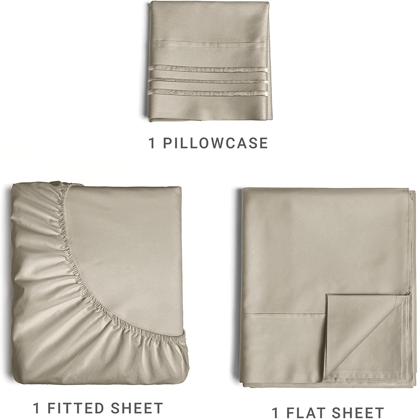 Twin Size 3 Piece Sheet Set - Extra Soft, Breathable And Cooling Sheets - Hotel Luxury Durable Bed Sheets for Women & Men - Deep Pockets, Easy-Fit & Wrinkle-Free Sheets - Taupe Oeko-Tex Bed Sheet Set