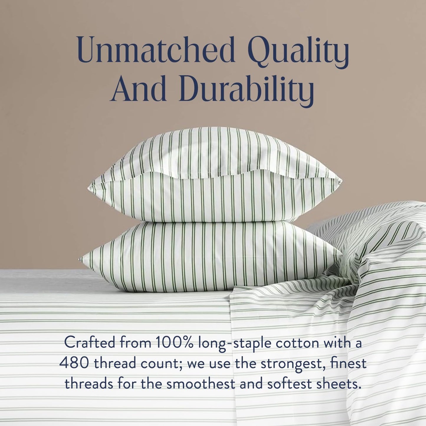 Brooklinen Luxury Sateen Duvet Cover - 100% Cotton, King/California King Size in Green Tandem Stripe with Extra-Long Corner Ties and Button Closure - Best King/Cali King Duvet Covers