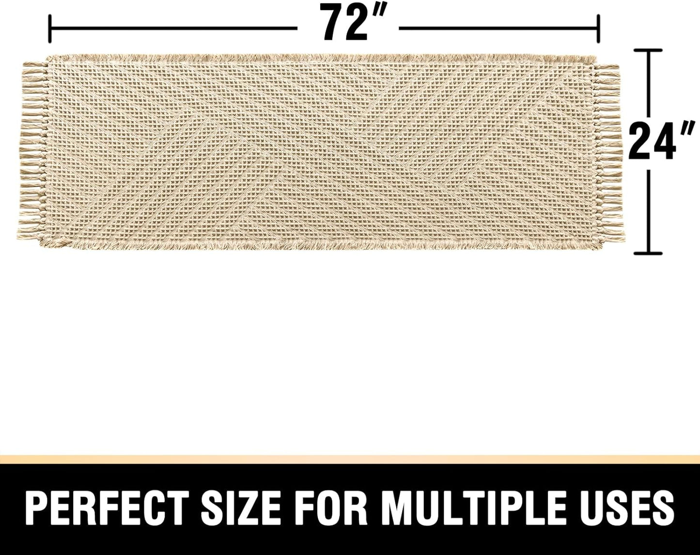 H.VERSAILTEX Waffle Bath Runner Rug Long Bath Mat Super Absorbent Boho Bath Rugs Non Slip Bath Runner for Bathroom Floor Machine Washable Dry Fast Bathroom Rugs with Tassels, 24" x 72", Sand