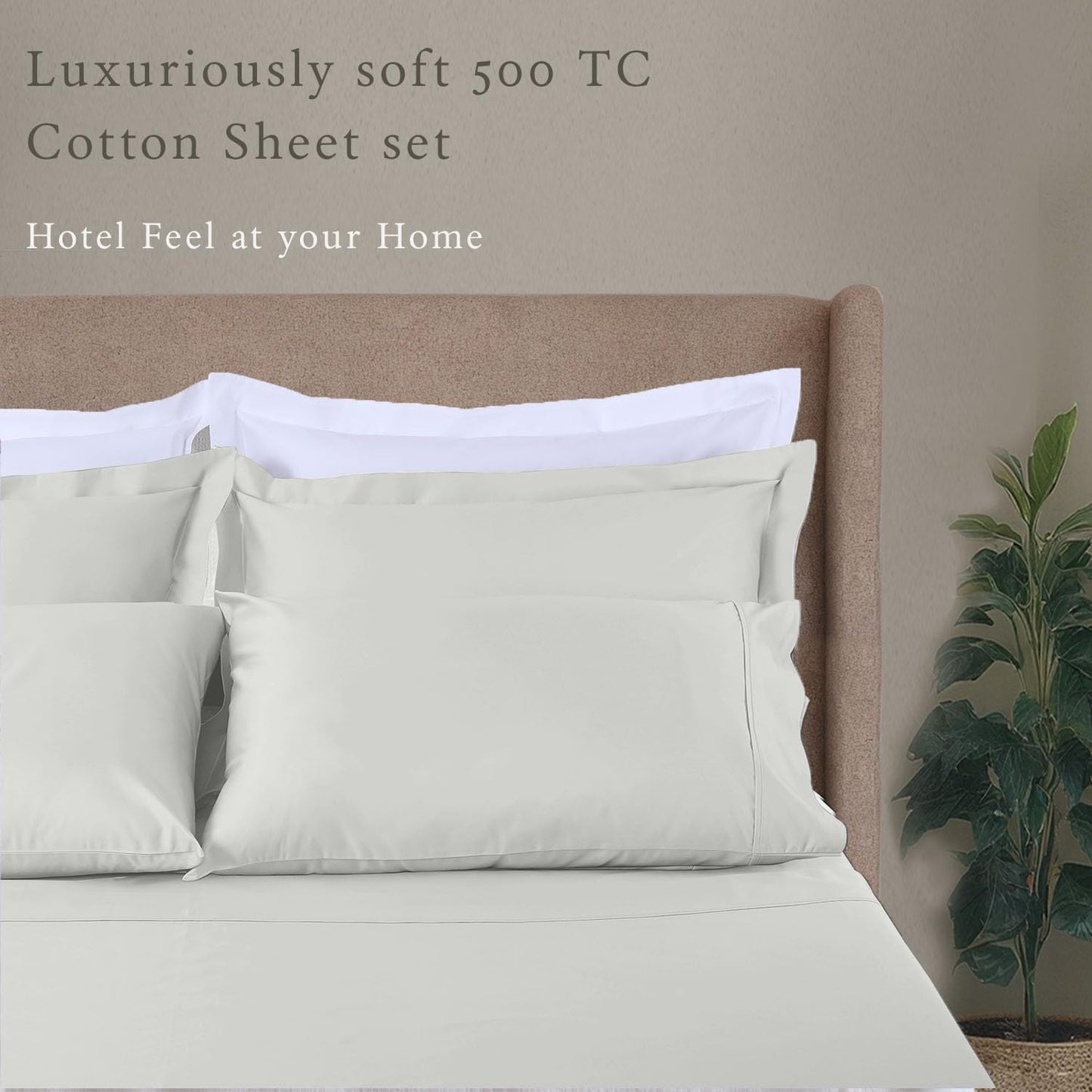 Threadmill Cotton Sheets for King Size Bed, 100% Cotton, 500 Thread Count, Deep Pocket Sheet Set for King Size Bed, Snug Fit, Soft & Crisp Cooling Hotel Quality Bed Sheets 4 Piece Set, Light Grey