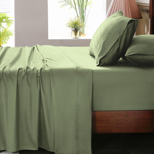 Extra Deep Pocket Queen Sheets 18-24 Inch 1000 Thread Count 100% Egyptian Cotton Sateen Weave Soft Breathable 4 Pieces（Queen,Olive Green）