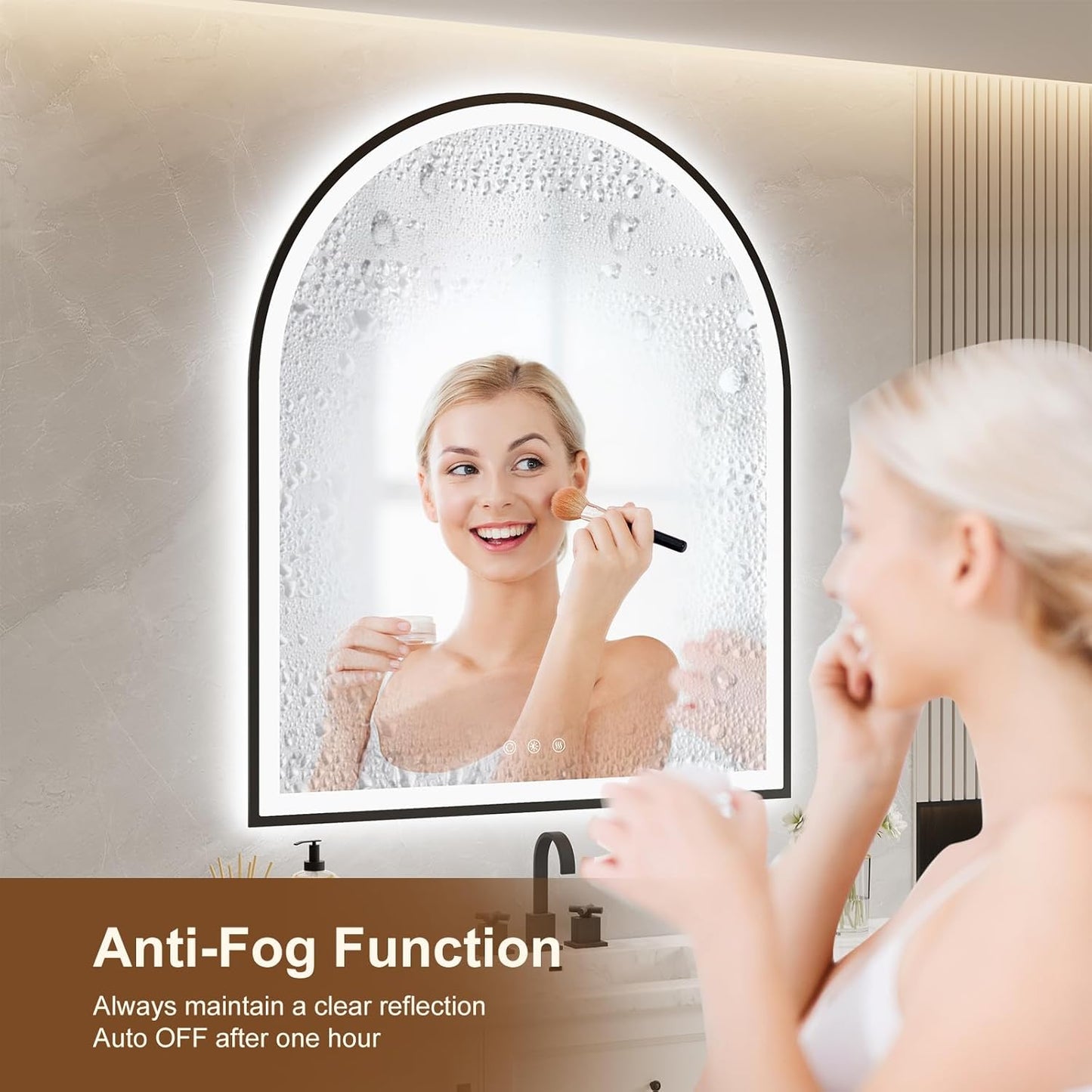 Arched LED Mirror for Bathroom 30"x36", Black LED Bathroom Mirror with Lights-Fogless, Dimmable, 3 Color Changing, Shatterproof, Touch Sensor