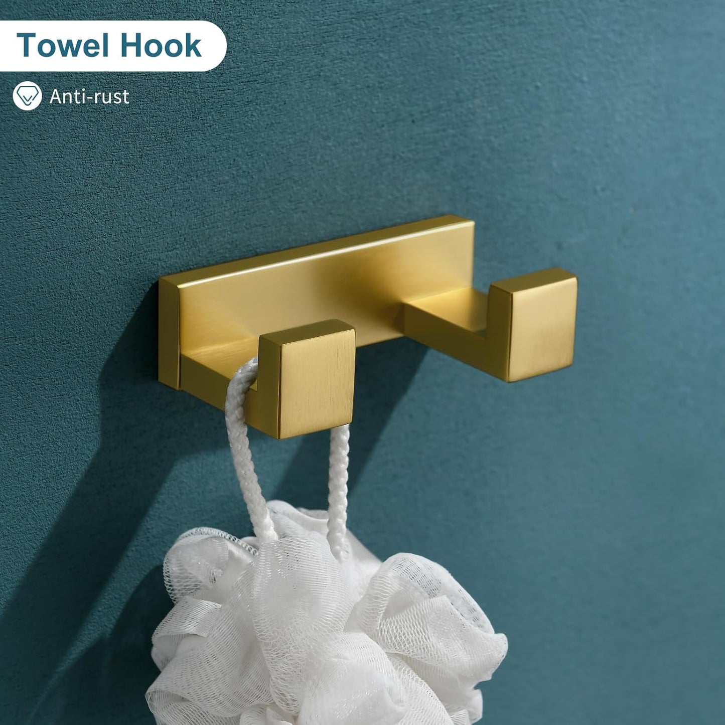 TNOMS 4-Piece Modern Gold Bathroom Hardware Accessories Set - Towel Bar & Holder, Stainless Steel, Wall Mounted, 23.6 Inch