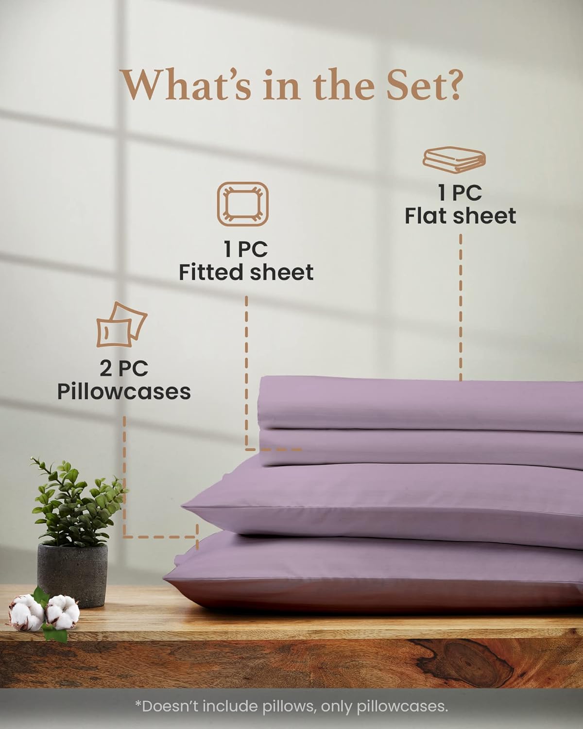 4 Pc Lavender California King Sheet Sets, Egyptian Cotton Cal King Sheet Set for California King Bed Set, 16 Inch Deep Pocket Cal King Bed Sheets - 1 Fitted Sheet,1 Flat Sheet & 2 Pillow Case