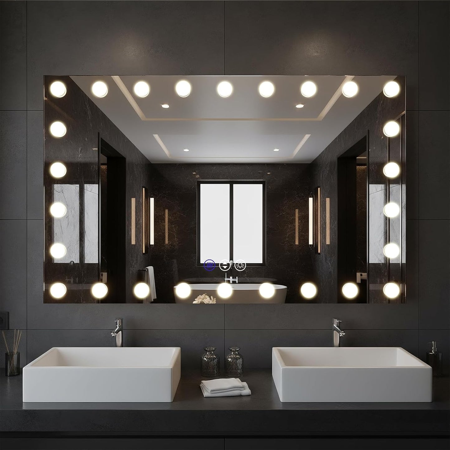 55x36 LED Bathroom Mirrors for Over Sink, Makeup Mirror with LED Bulbs, 3 Colors and Stepless Dimmable CRI90+, Anti-Fog Mirror, Shatter-Proof, Waterproof, Anti-Corrosion, Memory, Wall Mounted