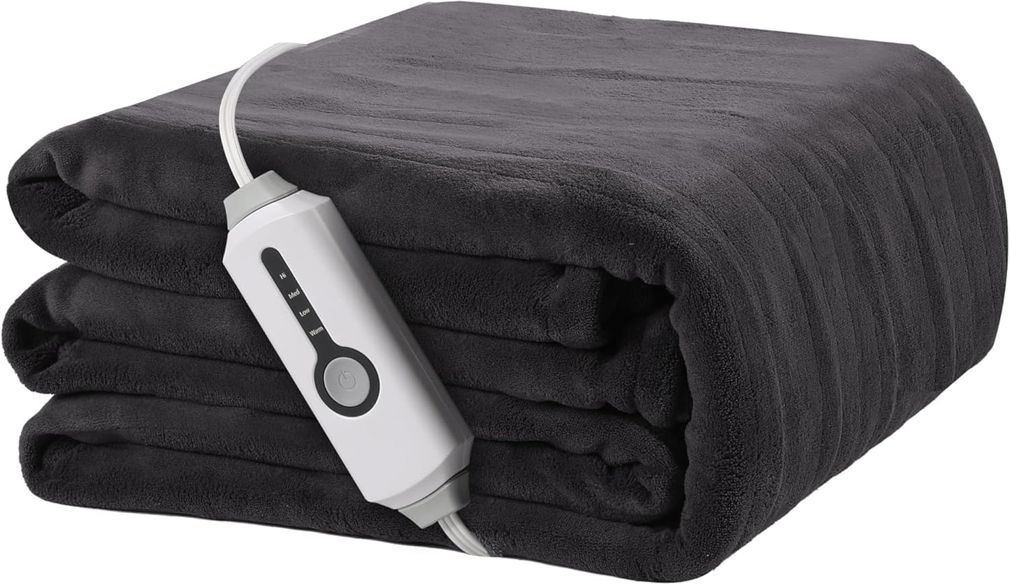 Electric Heated Blanket 72"x84" Full Size, Soft Coral Fleece with 4 Heating Levels and 10 Hours Auto-Off, Machine Washable, Cozy Plush Fabric for Home, Dark Gray