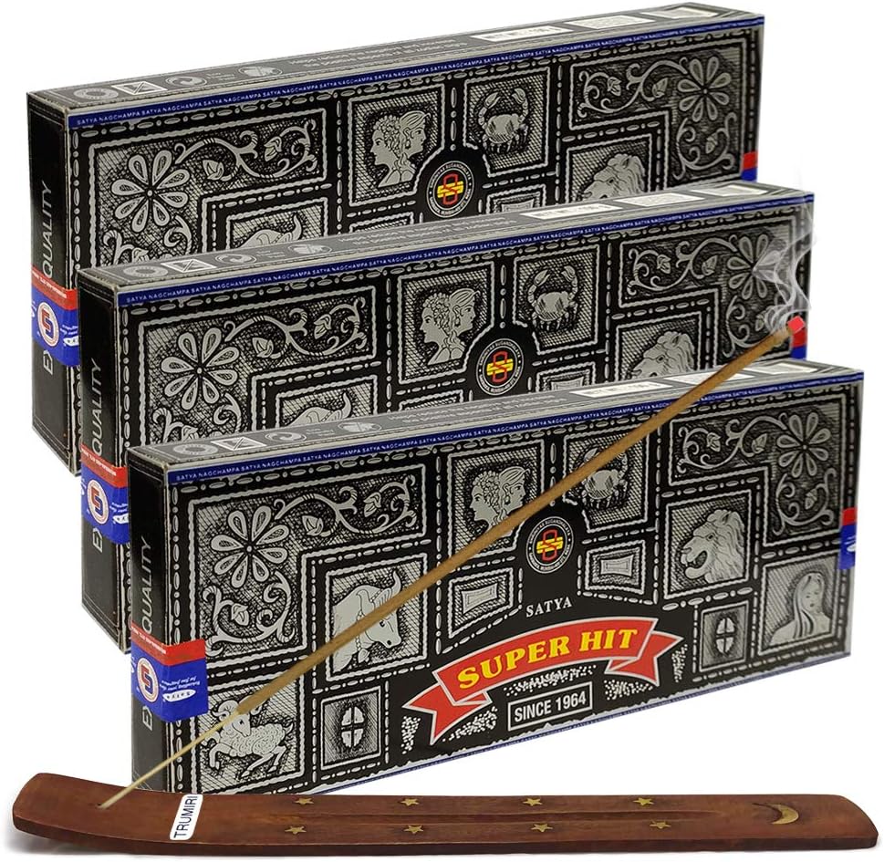 Super Hit Incense Sticks 100g and Holder Bundle - Pack of 3 (Approx 300 Sticks)