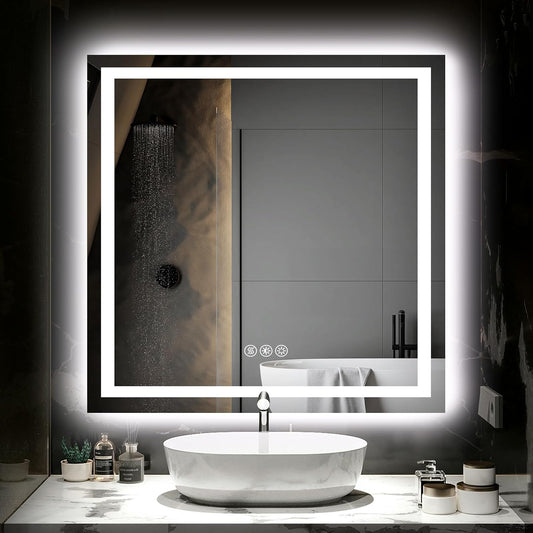 36X36 LED Bathroom Mirror with Lights, Anti-Fog, Dimmable, Backlit + Front Lit, Smart Bathroom Vanity Mirror, Memory Function, Shatterproof, Tempered Glass (Horizontal/Vertical)