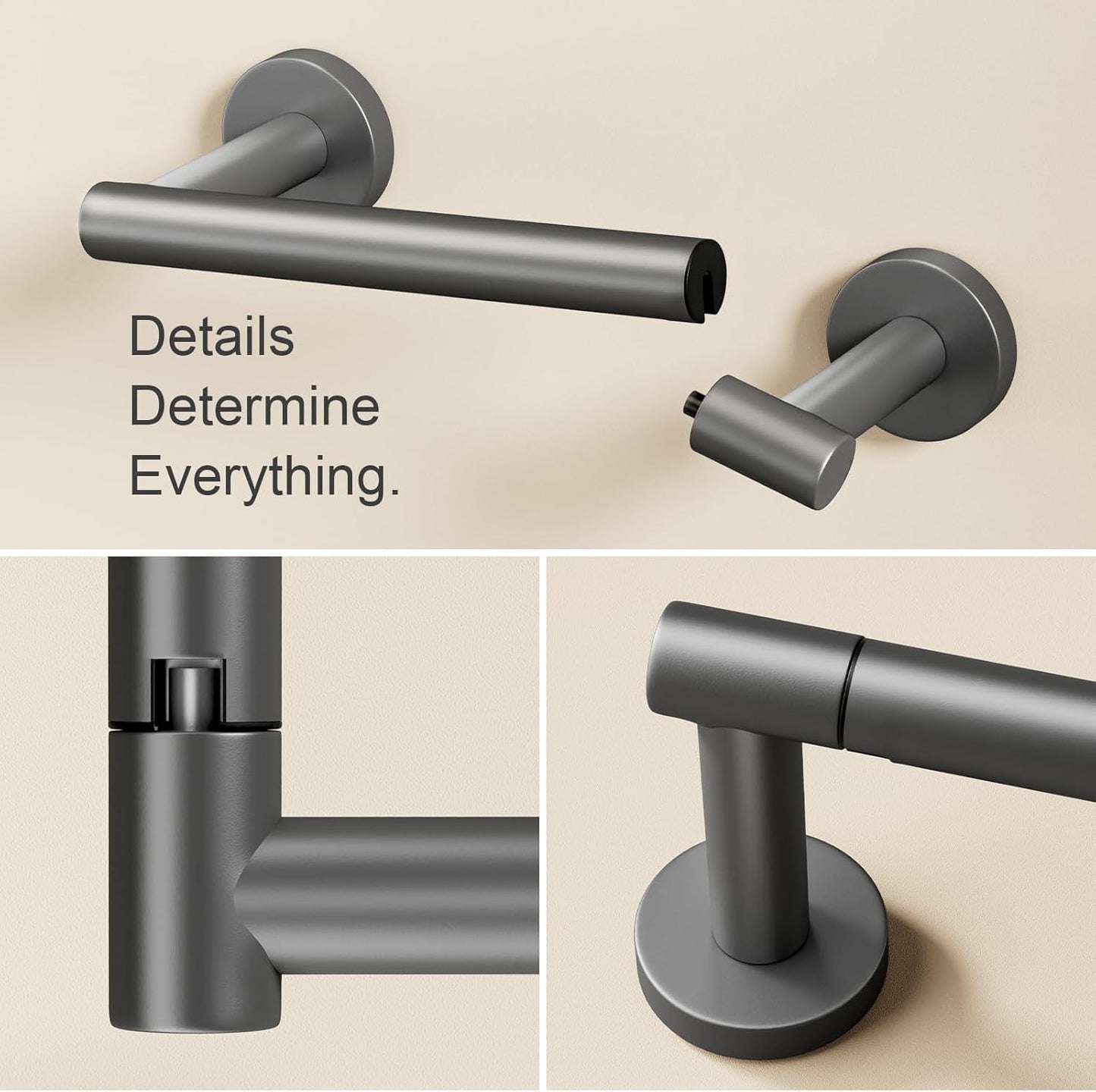 Gray Toilet Paper Holder Wall Mount, Dark Grey Bathroom Toilet Paper Holder for SUS 304 Stainless Steel, Double Post Pivoting Toilet Paper Roll Holder for Bathroom RV Paper Towels for TP