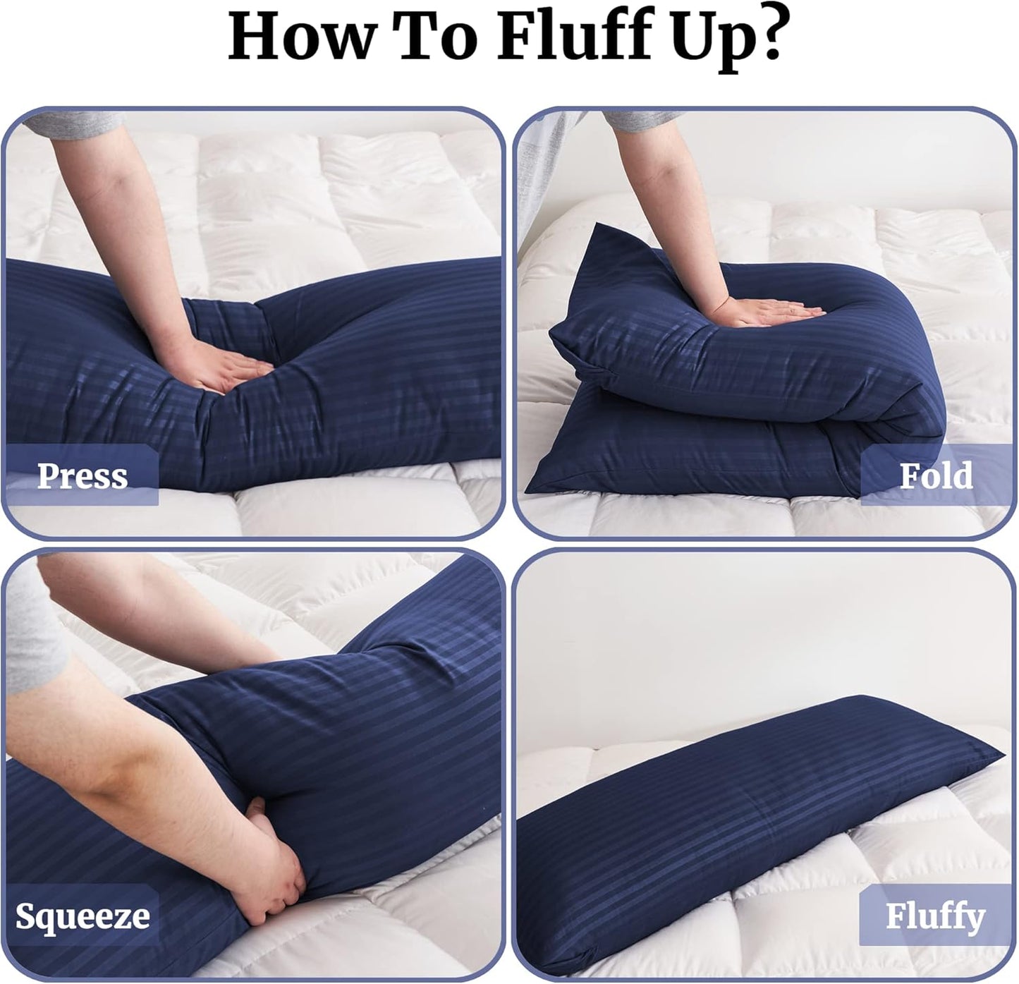 ELNIDO QUEEN Body Pillow for Adults-with Navy Blue Stripe Cover, Full Body Pillow Insert for Side Sleeper, Long Bed Pillow for Sleeping(20 x 54 Inch)
