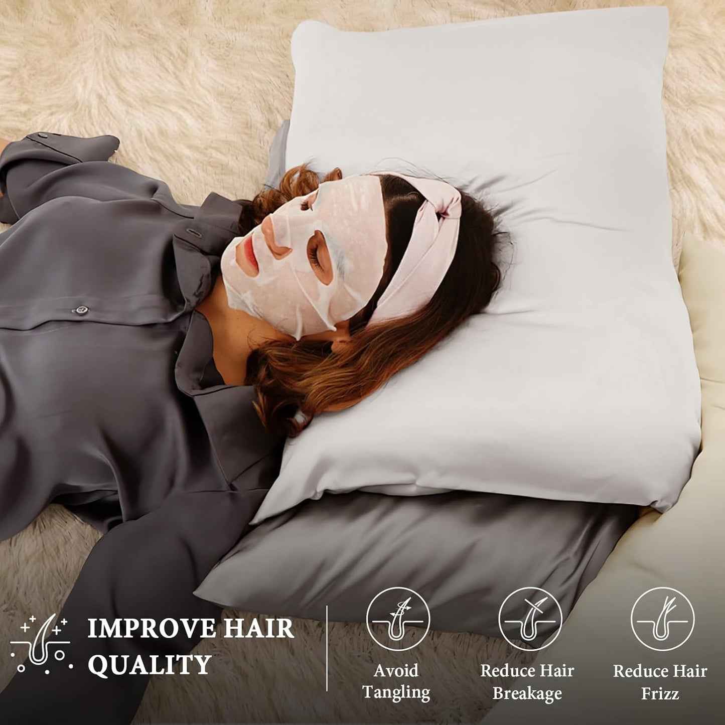 BHZ Satin Goose Down Feather Pillows Standard Size with White Satin Pillowcase for Hair and Skin, Cooling Pillow Cases Similar to Silk Pillow Cases, Decorative for Women, Mom Men