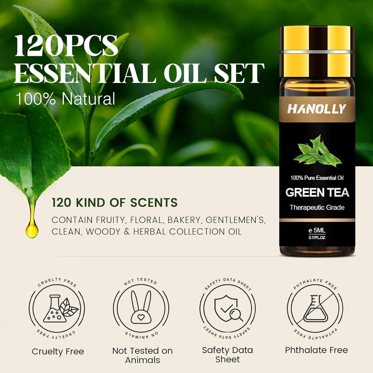 Essential Oils Set -120 Pcs Aromatherapy Essential Oil Kit for Diffuser, Humidifier, Massage, Skin Care, Candle Making - Fruity, Floral, Bakery, Mens, Woody & Herbal Essential Oil Set