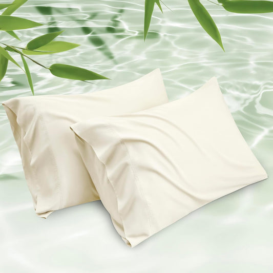 Bedsure Pillow Cases Queen, Cooling Pillow Cases, Rayon Derived from Bamboo Cream Pillowcases Queen Size Set of 2, Silky Soft & Breathable Bedding Pillow Covers with Envelope Closure, 20x30 Inches