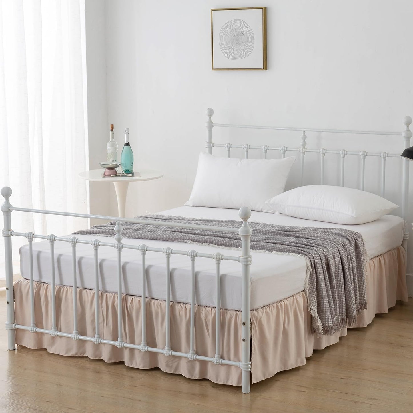 Bed Skirt Twin Size Ruffled Bed Skirts with Split Corners, 12 Inch Drop Dust Ruffle Bed Skirt with Platform, Cream, 12" Twin
