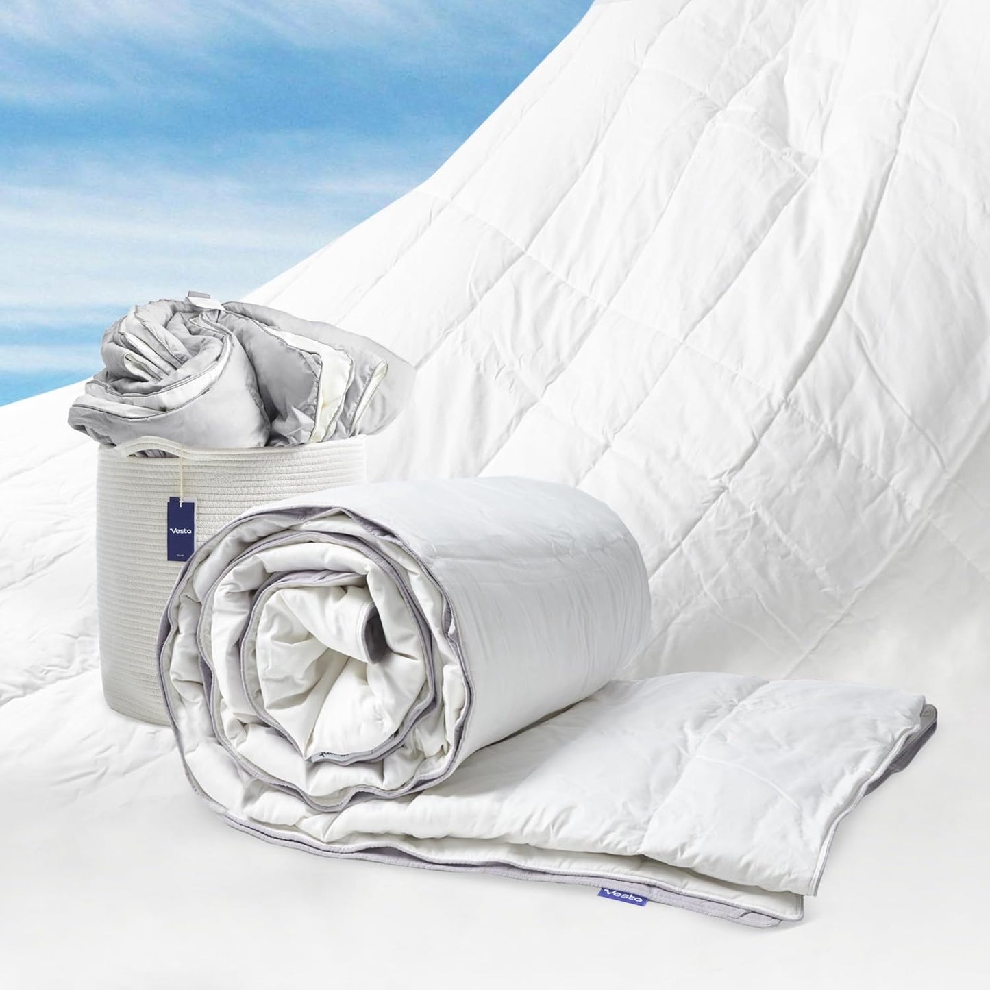 Vesta Heavyweight Silk Comforter, Overfilled Duvet Insert for Cold Sleepers & Winter, 100% Silk Fill with 100% Cotton Shell, Moisture-Wicking, King Size (Grey, Silk Weight: 5.3lbs)