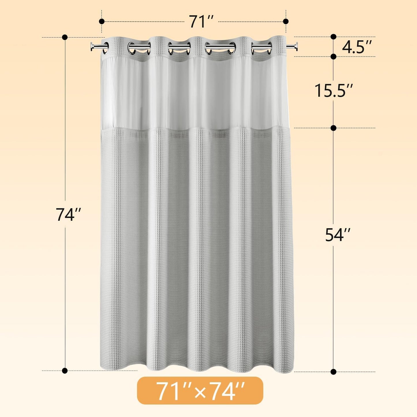 River Dream Gray Fabric Shower Curtain Set, Cotton Blend, Waffle Weave, with Snap in Replacement Liner，71 x 74 inches