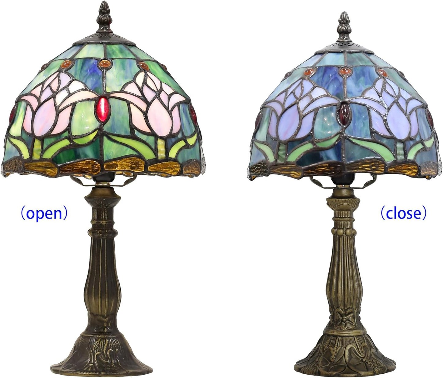 Tiffany Small Table Lamp for Bedroom Bedside Nightstand Table Lamps for Living Room 3 Way Color Temperatures Stained Glass Table Lamp 8X8X15 Inch Home Office Reading Desk Lamp (Pink Tulips)